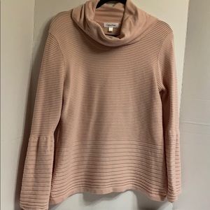 Calvin Klein pink ribbed bell sleeve sweater